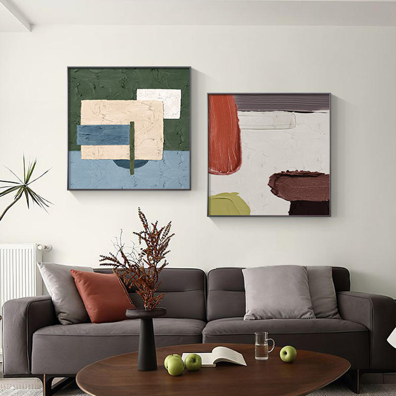 侘寂风客厅装饰画抽象色块沙发背景墙挂画现代简约落地画玄关壁画