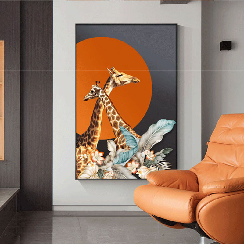 现代简约玄关装饰画大幅客厅壁画走廊过道墙画竖版玄幻动物挂画图片
