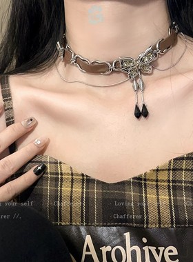 斩男也斩女!重工水晶蝴蝶choker高级感颈链项圈女项链美拉德配饰