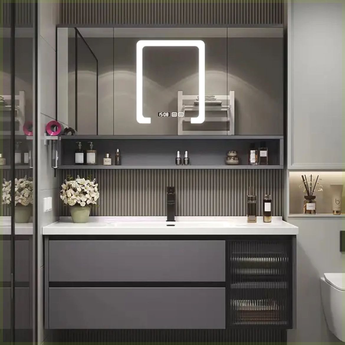 风水镜浴室柜陶瓷一体盆64/74CM84公分94/104厘米114CM洗脸盆定制