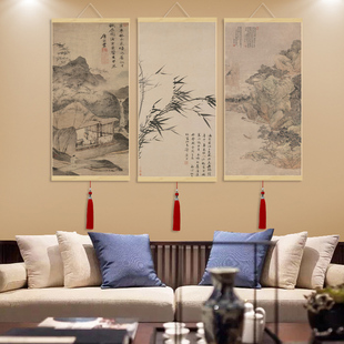 唐寅竹子花鸟挂画茶楼古典卷轴装饰字画丝绸礼品风水挂画送客户画