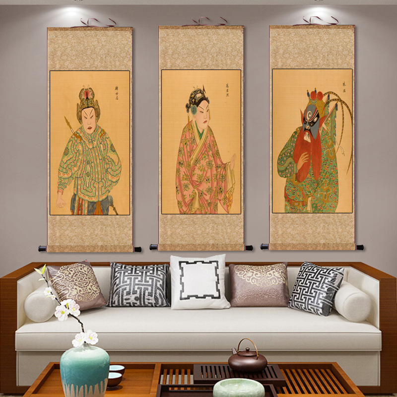 升平署京剧人物古代名人丝绸画绢画宣纸画客厅玄关装饰挂画国画