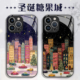 圣诞糖果城iPhone17手机壳圣诞节主题苹果16Promax冬日氛围感15Pro圣诞夜伦敦街14城堡13欧美复古pm限定p适用