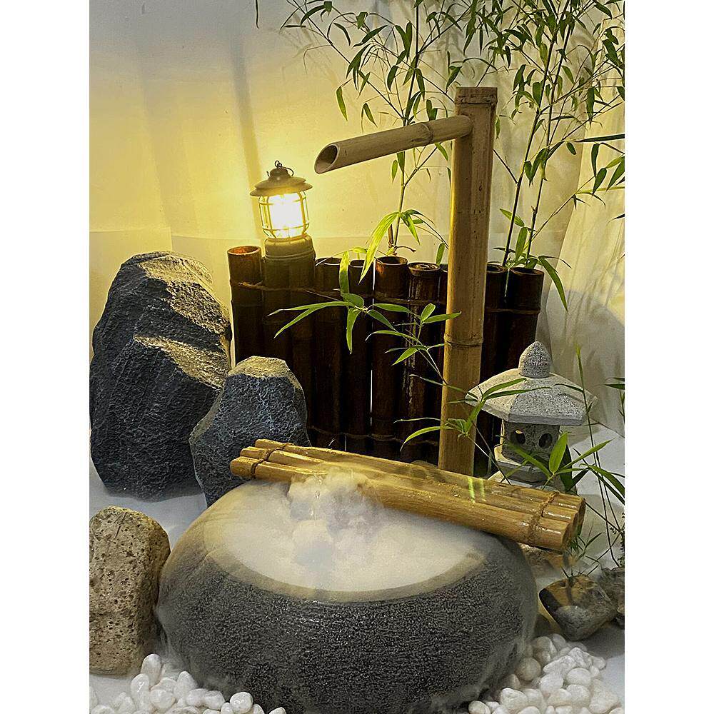 竹制流水摆件循环水碗园林绿化排泵石槽圆柱过滤器室外庭院摆件静