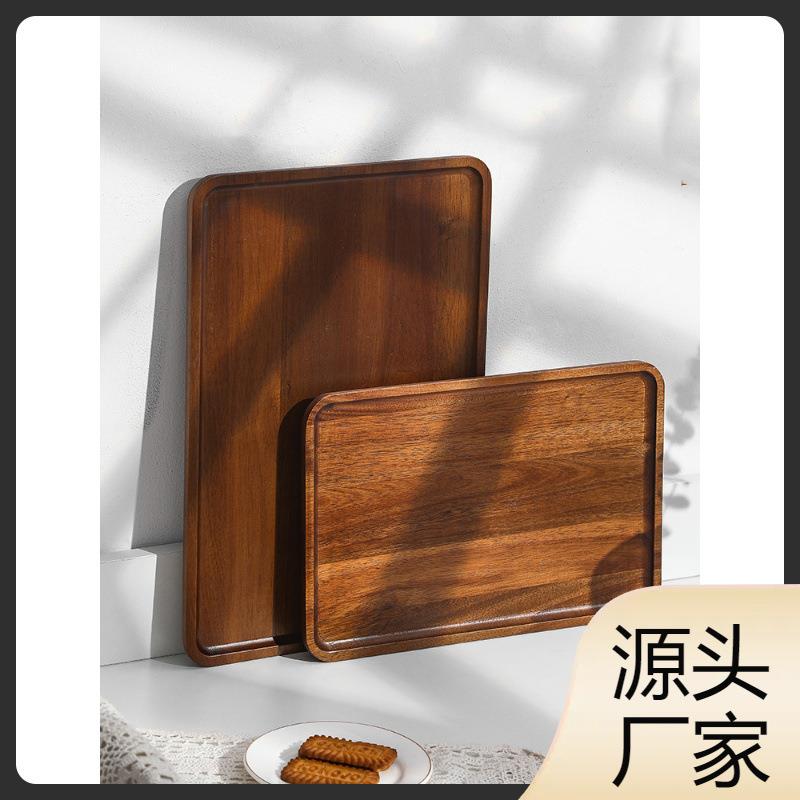 Gh日式木质托盘茶盘点心盘长方形茶水杯收纳家用放茶杯敬茶果盘木