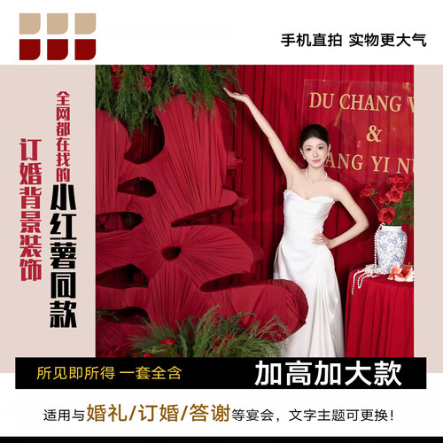 订婚背景板双喜字红绸喜事装饰