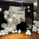 韩系成人生日party布置场景装 饰高级感银黑白拍照背景墙气球kt板