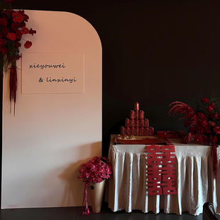 韩系订婚宴装饰布置小摆件台全套仪式背景板仿真花迎宾牌简单大气