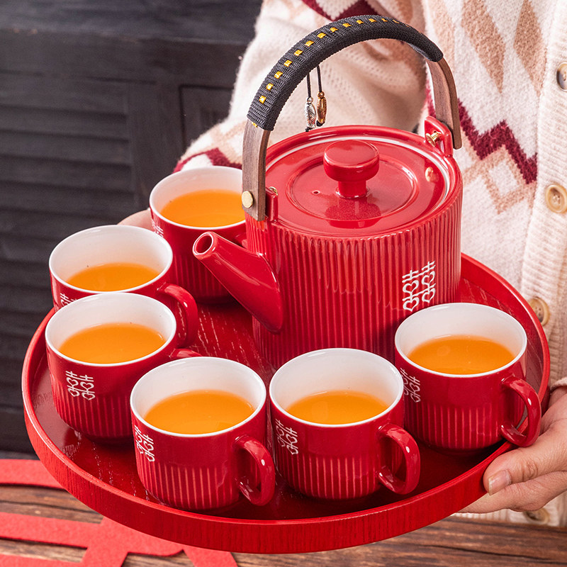 结婚敬茶杯红色茶壶喜杯