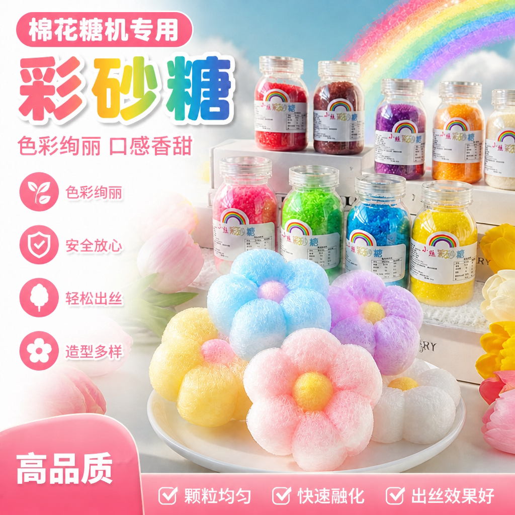 【带竹签】5斤装彩色棉花糖原料粗颗粒水果味白砂糖彩糖家用商用