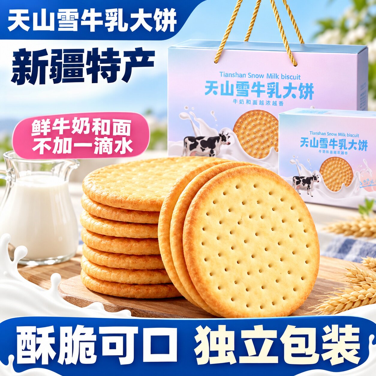 鲜牛乳大饼新疆特产牛奶木糖醇饼干儿童零食学生早餐下午茶点心