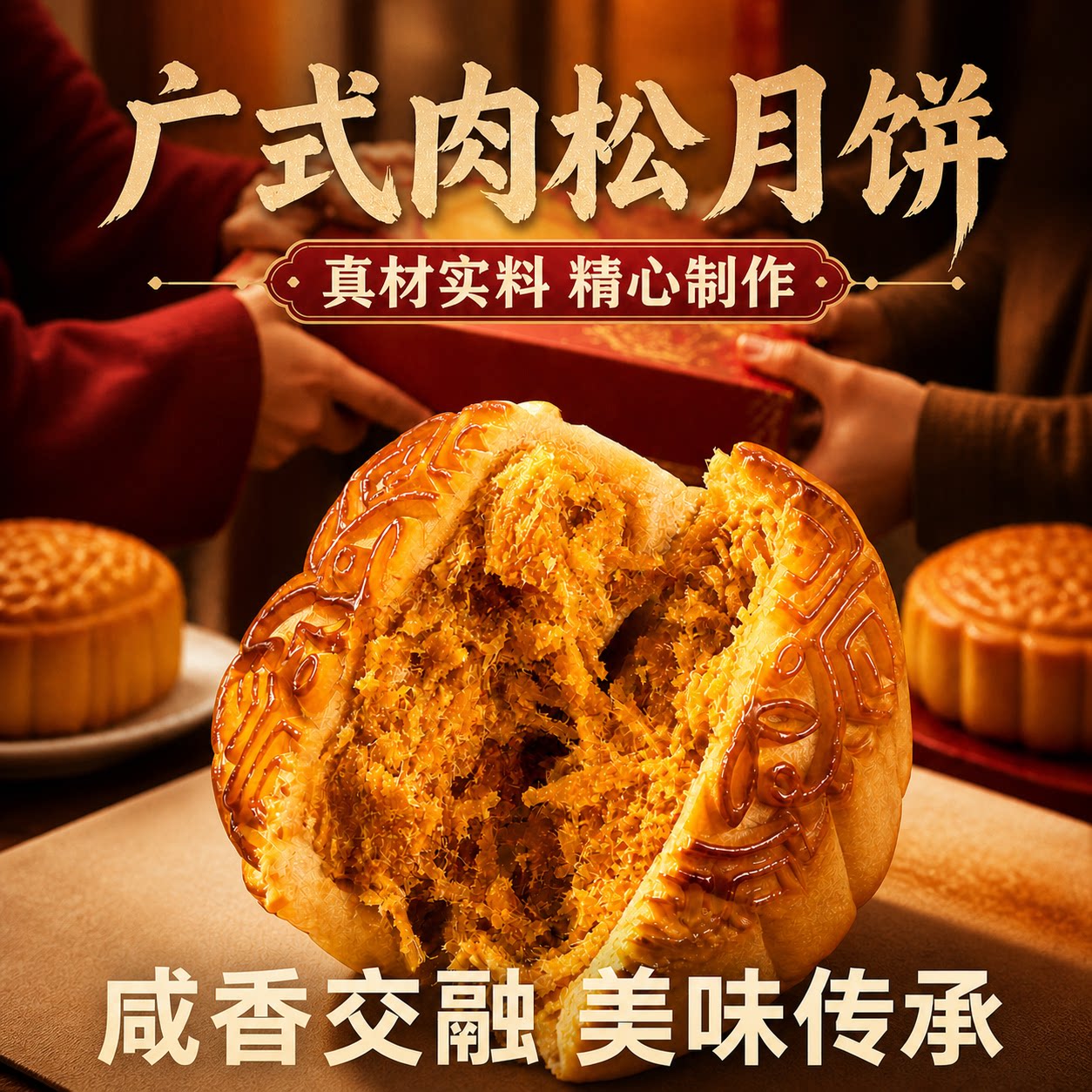 老式传统蛋黄肉松火腿广式月饼好吃的中式糕点节日伴手礼中秋送礼