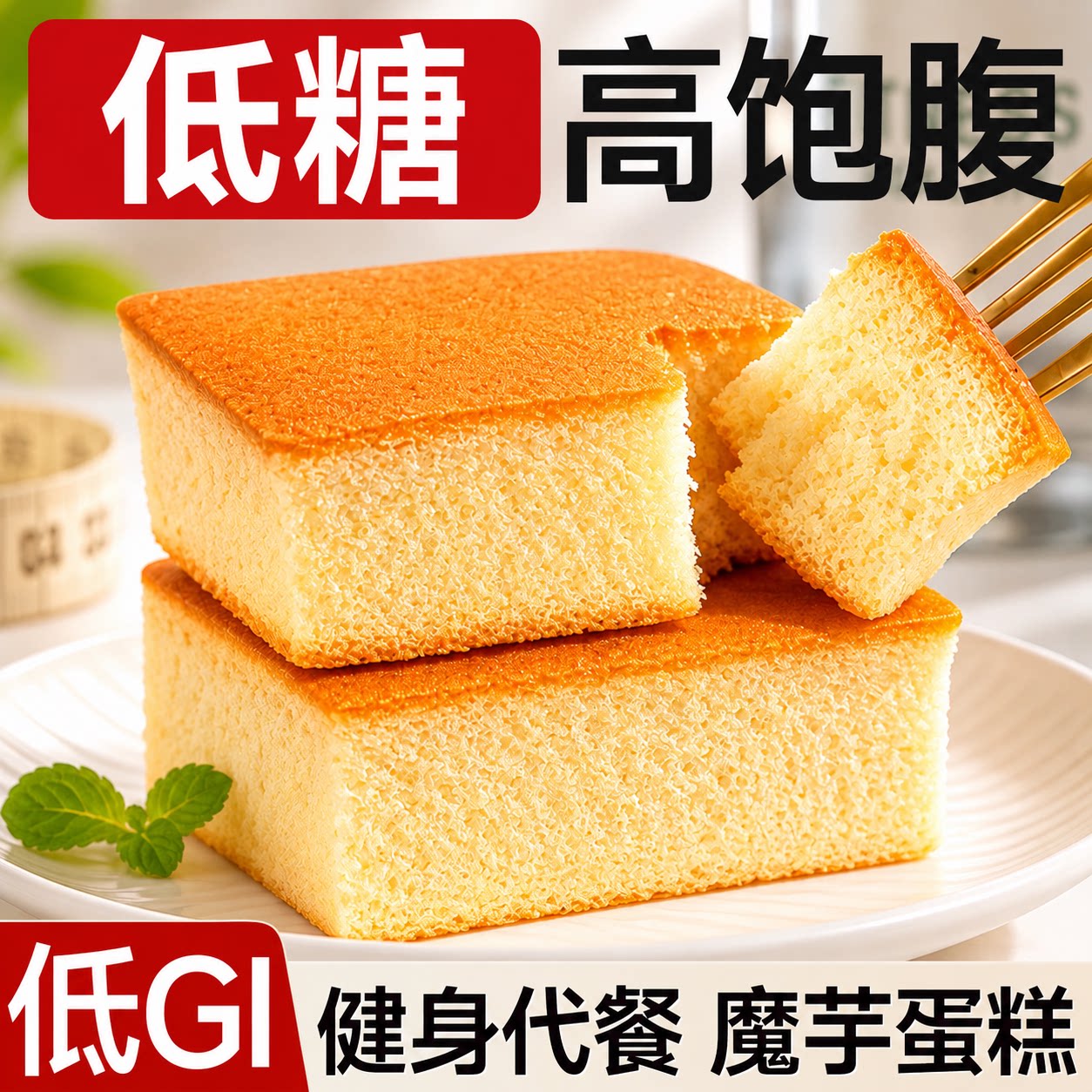 魔芋蛋糕低脂低卡魔芋面包低糖营养早餐健身抗饿减脂期解馋小零食