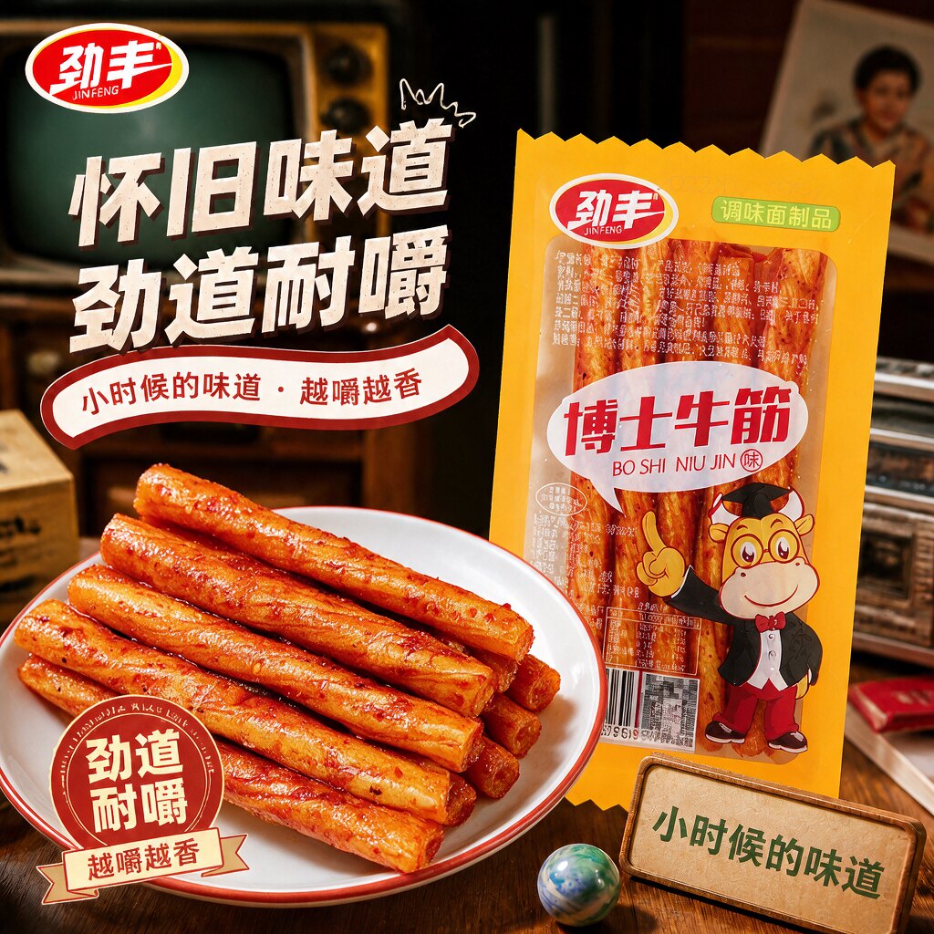 劲丰博士牛筋辣条儿时怀旧素牛筋棒面筋麻辣豆筋休闲解馋小吃零食