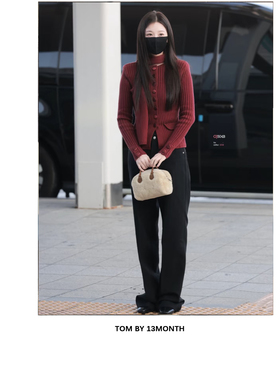 13month|虞书欣同款rick秋冬黑色细织羊毛牛仔裤| 直筒长裤05198