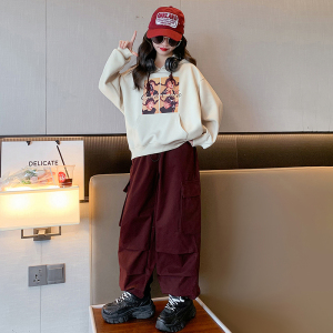 女童卫衣套装秋装2023新款儿童洋气时髦潮酷大童工装裤休闲两件套