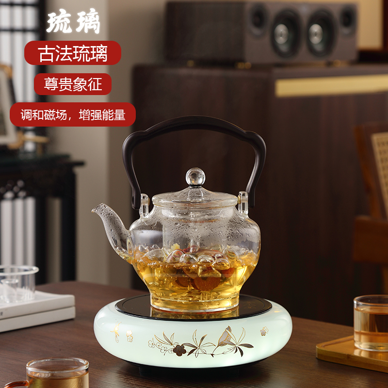 品陶堂电陶炉玉瓷家用琉璃煮茶器复古高升白玉纯手工高档茶艺围炉