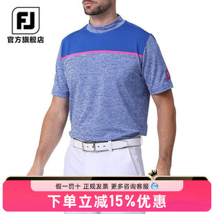 FootJoy高尔夫服装新款男士短袖FJ条纹上衣golf休闲时尚圆领衫