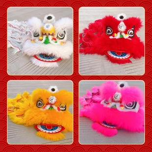 儿童舞狮醒狮蓝色红色六寸粉色12寸双人传统羊毛表演套装单人舞