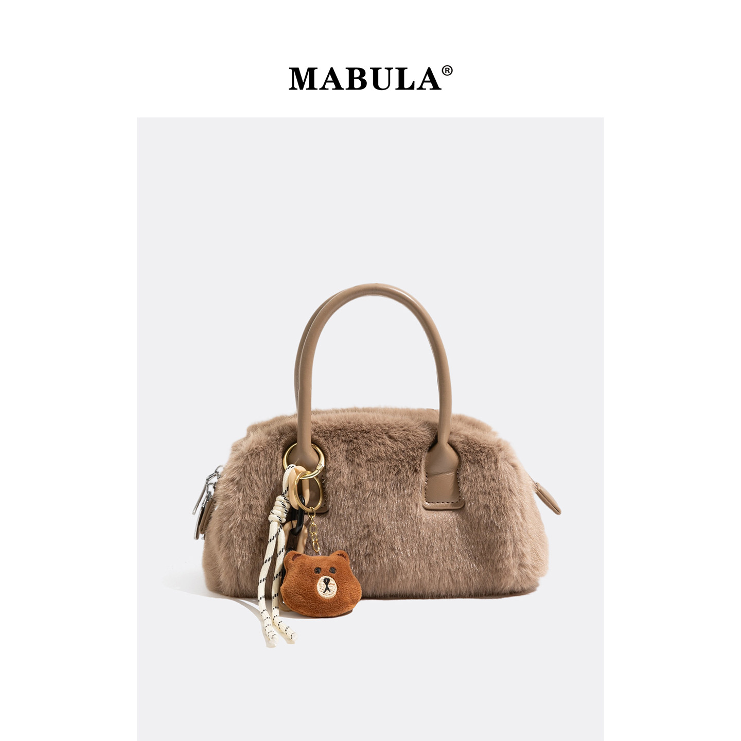 MABULA复古小众毛绒保龄球包女2026春季时尚手提包通勤单肩斜挎包,箱包皮具/热销女包/男包,波士顿包,淘宝优惠券,粉丝福利购,淘宝优惠卷