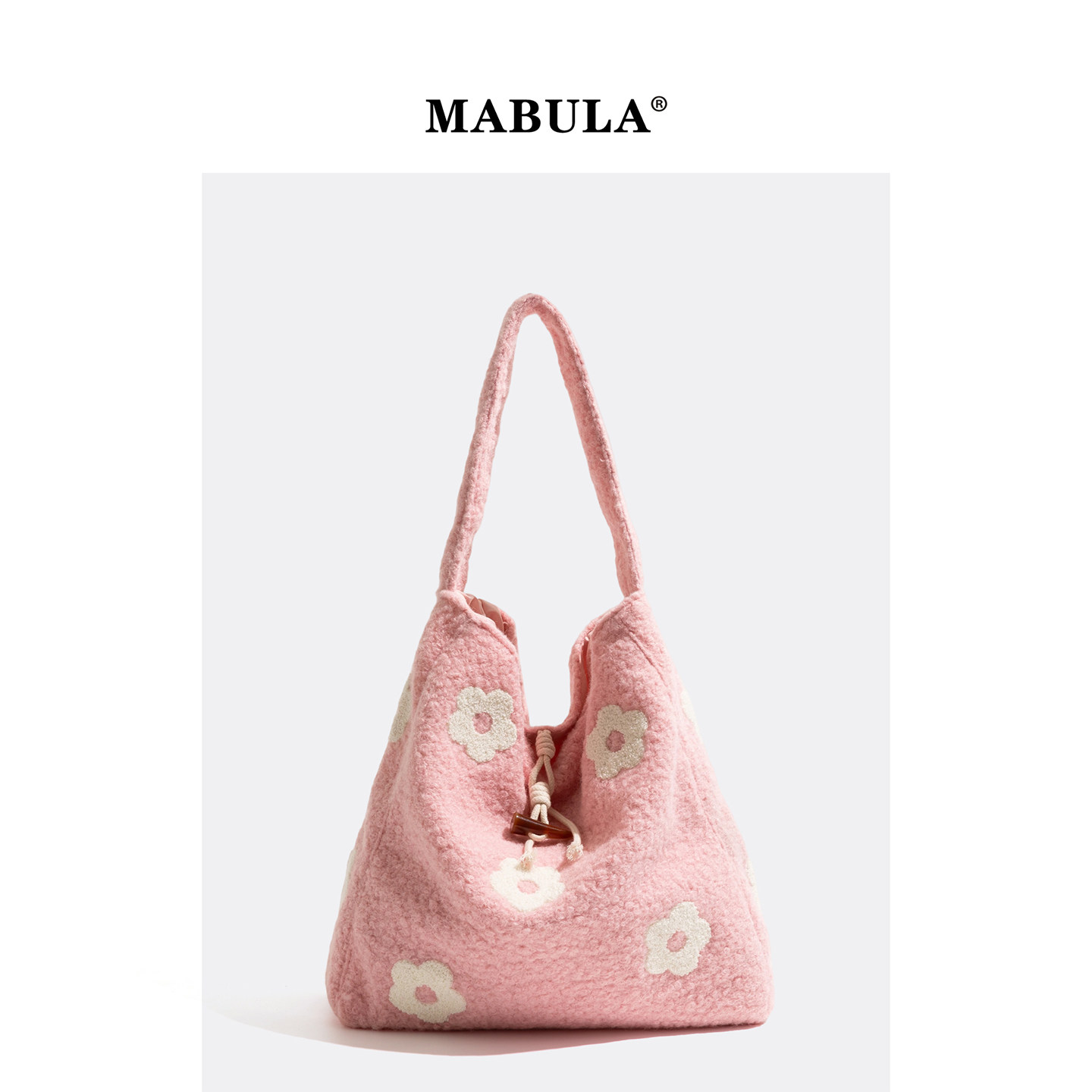 MABULA韩系复古花朵毛呢单肩包女2025秋冬小众甜美大容量毛绒包,箱包皮具/热销女包/男包,单肩包,淘宝优惠券,粉丝福利购,淘宝优惠卷