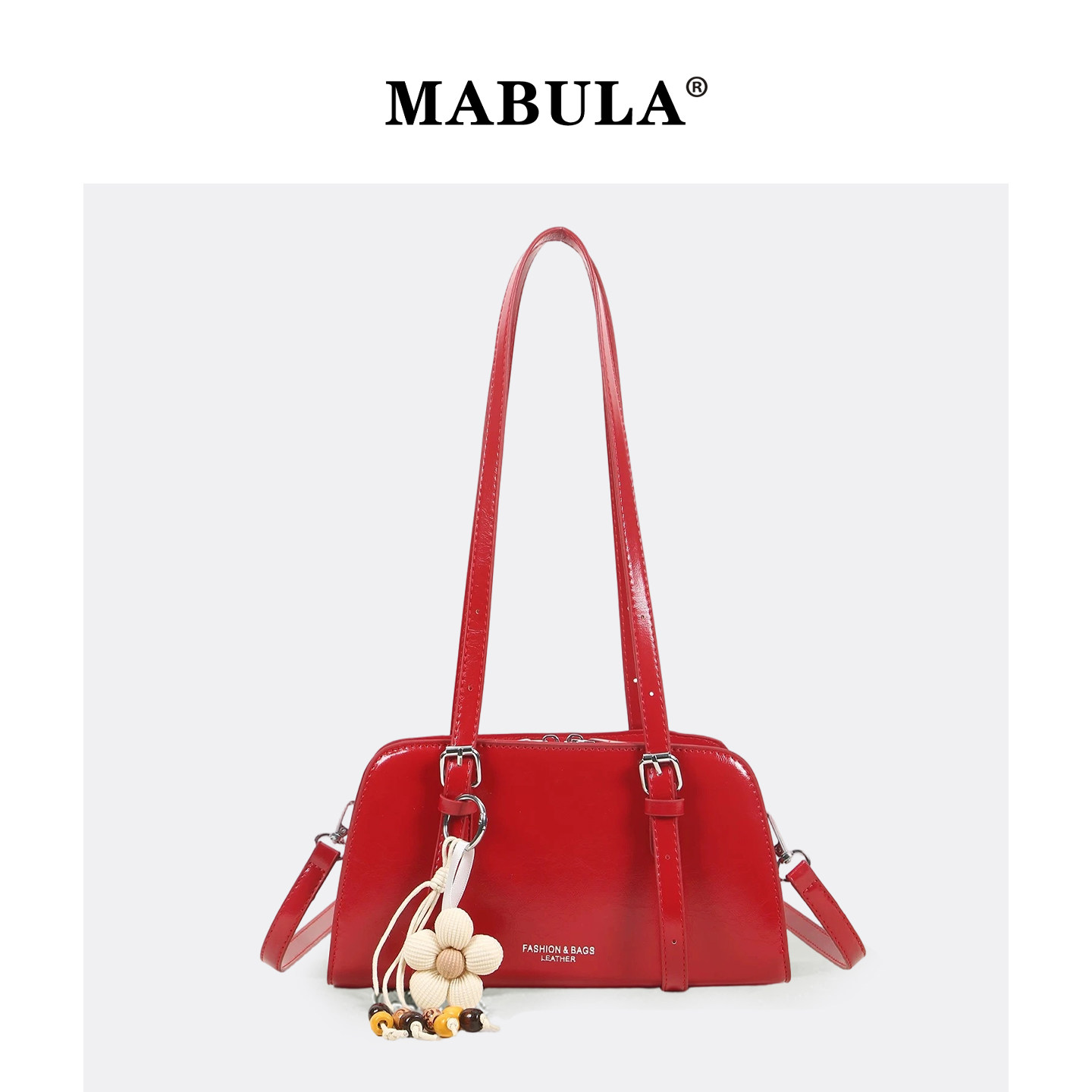 MABULA复古高级感红色波士顿包女2026春季百搭新年包包通勤单肩包,箱包皮具/热销女包/男包,波士顿包,淘宝优惠券,粉丝福利购,淘宝优惠卷