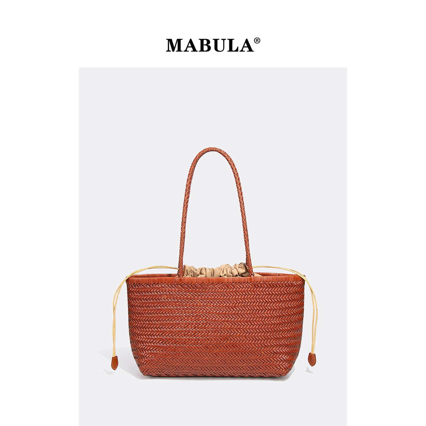 MABULA复古休闲真皮编织包女2026春季菜篮子包大容量百搭单肩包包,箱包皮具/热销女包/男包,托特包,淘宝优惠券,粉丝福利购,淘宝优惠卷