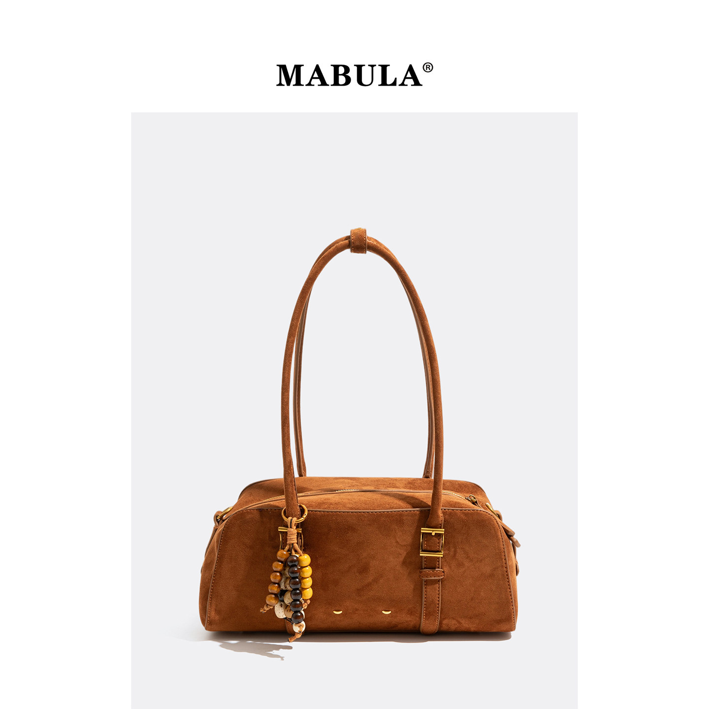 MABULA秋冬复古麂皮波士顿包女2025新款高级感保龄球包百搭腋下包,箱包皮具/热销女包/男包,波士顿包,淘宝优惠券,粉丝福利购,淘宝优惠卷