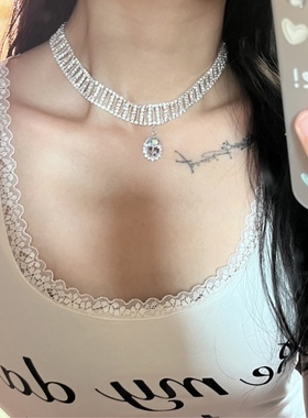 氛围水滴！闪亮吊坠颈链时尚轻奢镂空水钻锁骨项链choker个性女