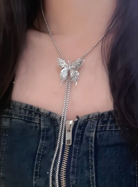长款可抽拉蝴蝶高级感锁骨链