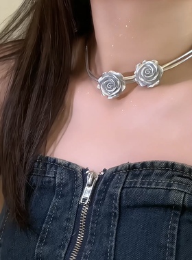 冷淡风甜酷颈链玫瑰花项链