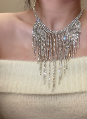 璀璨星河！重工镶钻长款流苏项链时尚高级感锁骨链欧美项链套装