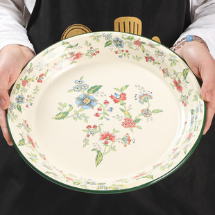 大盘鸡专用盘子炒鸡特色饭店商用装大盘鸡的盘子老式搪瓷