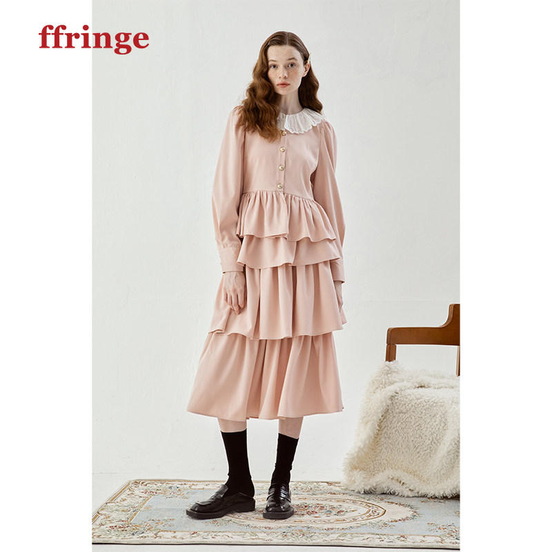 ffringe原创设计师款粉色松紧腰三层蛋糕蓬蓬半身裙秋冬可爱半裙