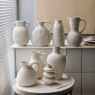现代简约日式白色素烧陶瓷花瓶小众创意开放格装饰品摆件书柜摆设