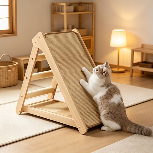 免安装！实木剑麻三角猫抓板爬架