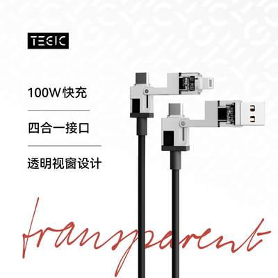 TEGIC 透明大岩蛇四合一充电线数据线100W
