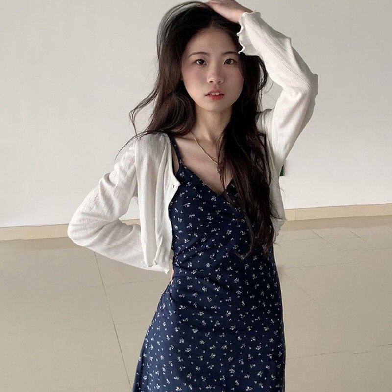 2025新款法式碎花吊带连衣裙子女春夏季爆款小个子高级感两件套装