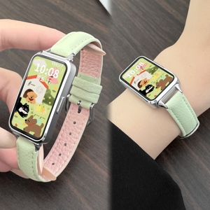 适用华为手环10表带band9/8新品拼色皮质7时尚6女生腕带运动智能荣耀手环10/9马卡龙配色7ins风替换带北想