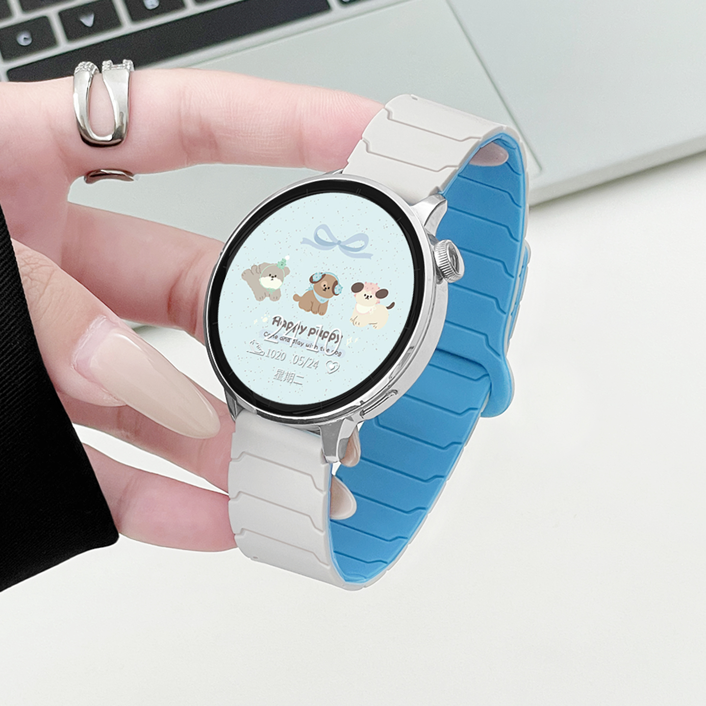 北想荣耀fit铠甲纹硅胶磁吸表带