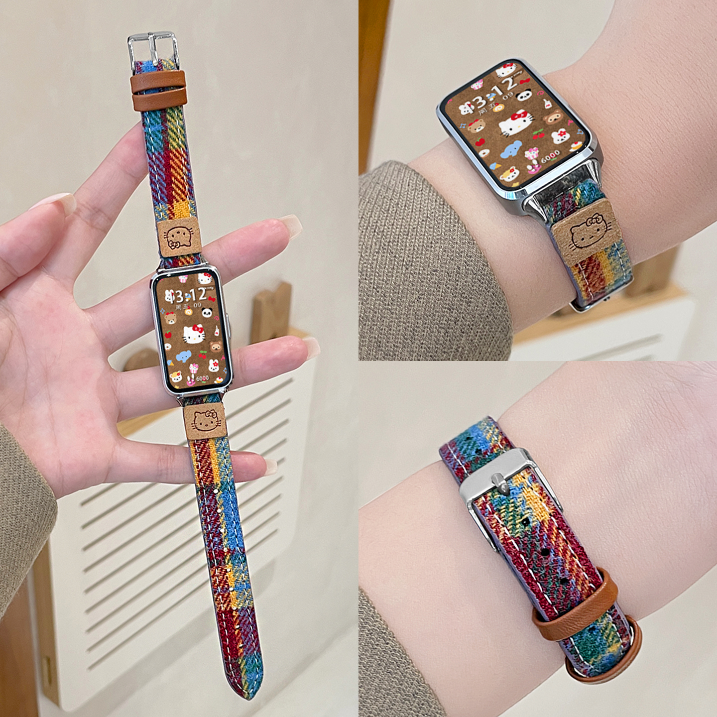 毛呢kt猫韩系皮质华为表带北想