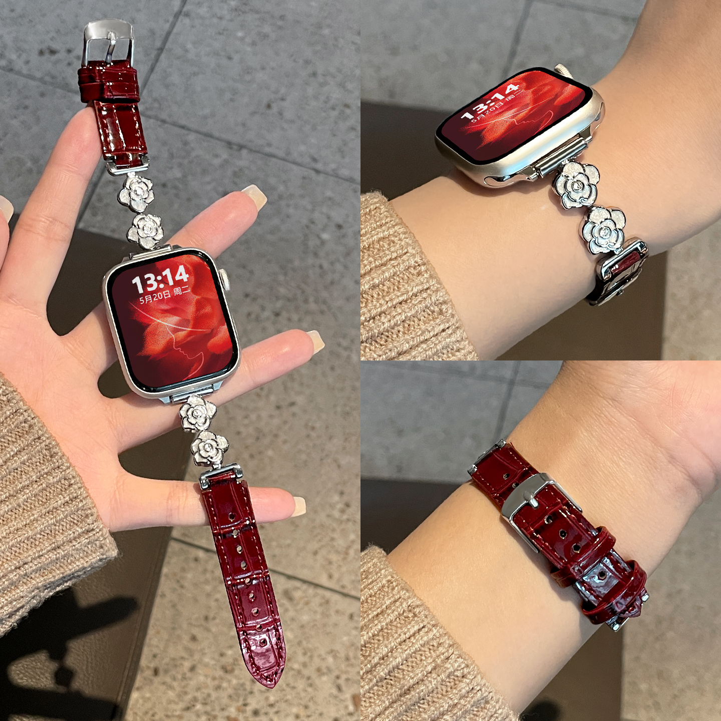 北想华为fit山茶花竹节纹表带