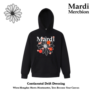 Mardi韩国经典植物花卉雏菊印花连帽卫衣重磅宽松金高银同款韩版