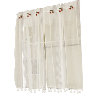 竖条窗帘纱帘门帘半帘穿杆帘柜帘半遮光防尘帘白纱樱桃隔断帘简约