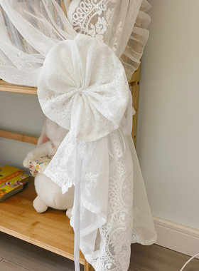 法式复古白色纱帘绑带花窗帘扣绑带绳子蕾丝蝴蝶节遮挡帘韩式扎带