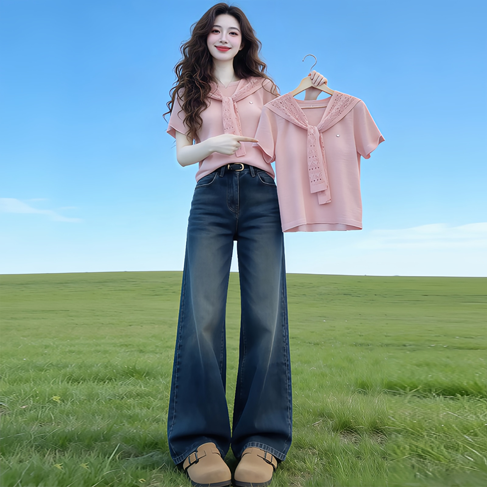 粉色针织披肩T恤女装2026夏季新款高级感穿搭欧货时尚巨好看上衣