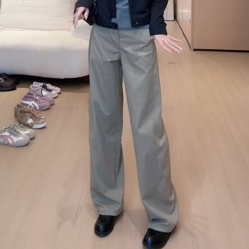 老钱风灰绿色休闲裤女