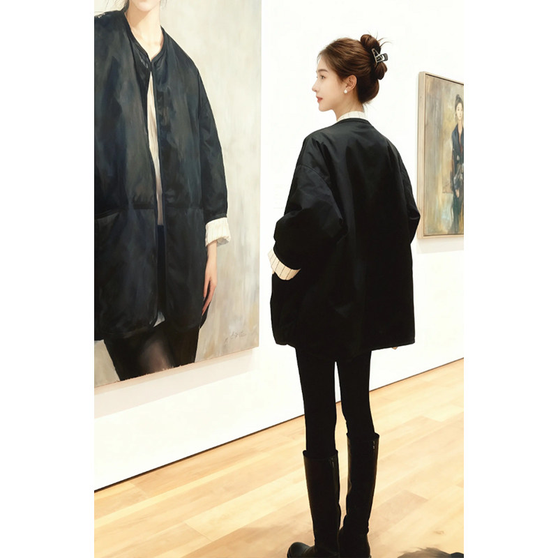 超好看韩版圆领纯色保暖棉服外套秋冬设计感时尚休闲百搭轻薄棉衣