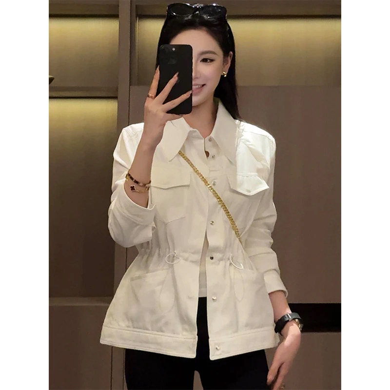 2026春秋流行白色短款工装休闲外套女装独特漂亮法式高级夹克上衣