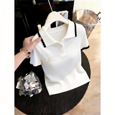 气质高级感撞色翻领针织衫女